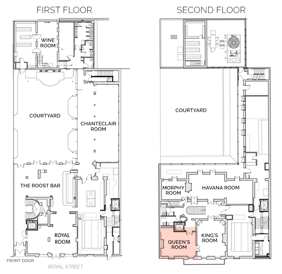 Floorplan showing Queens Room on Second Floor